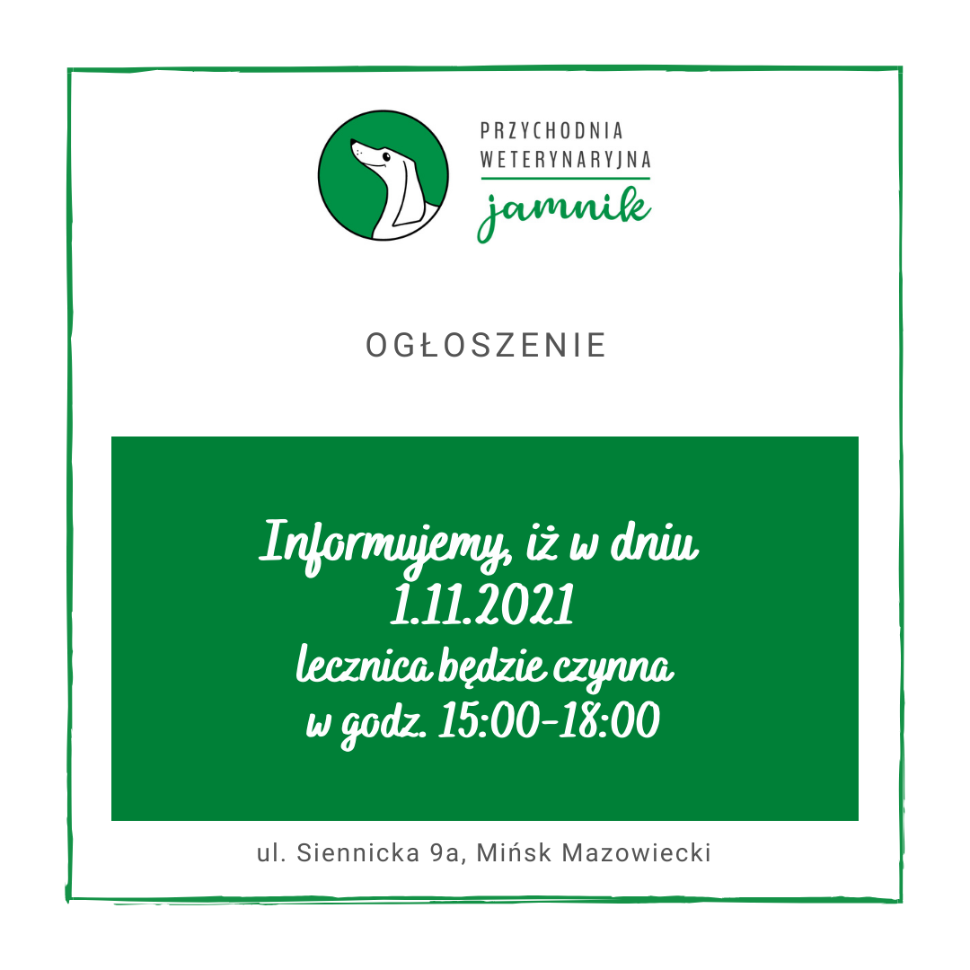 godziny otwarcia lecznicy weterynaryjnej Jamnik Mińsk Mazowiecki